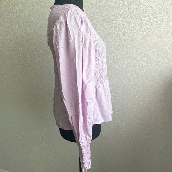 Stylish Puffed Sleeve Pull Over Blouse Light Pink/ Violet Ruffled Top - Picture 2 of 11